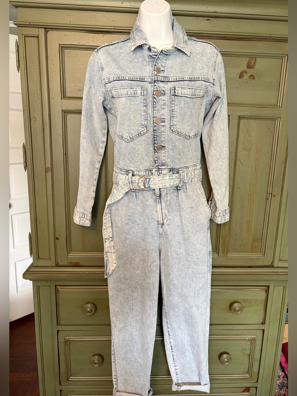 GAP Light Blue Acid Wash Denim Jumpsuit with Belt